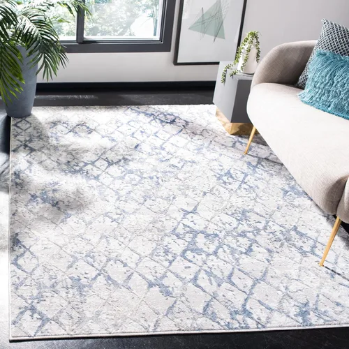 Miniatura 23 de SAFAVIEH Amelia Collection - Alfombra decorativa de 2 pies 2 pulgadas x 4 pies, gris y azul marino, diseño moderno enrejado envejecido, no desprende