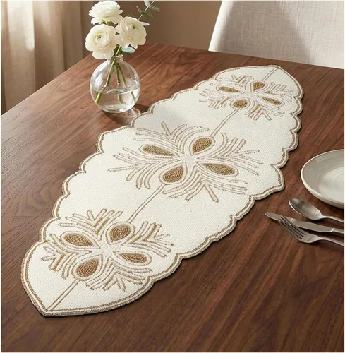 Miniatura 17 de Camino de mesa con cuentas de 13 x 36 pulgadas, elegante centro de mesa de comedor con cuentas de vidrio y parte trasera de poliéster, camino Oro