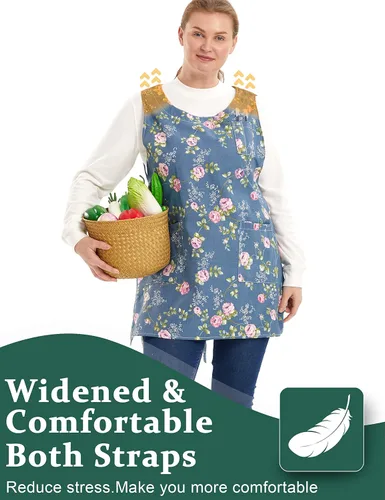 Miniatura 3 de Delantales de talla grande para mujer con bolsillos, delantales de algodón y lino, delantales para hornear, cocina, cocina Flor de rosa
