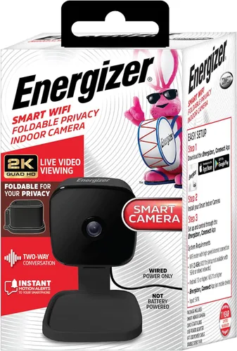 Energizer Cámara de seguridad inteligente 2K QHD, cámara Wi-Fi de 2.4 GHz con cable, audio de 2 vías, visión nocturna, detección de movimiento y