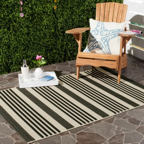 Miniatura 95 de SAFAVIEH Courtyard Collection - Alfombra decorativa, 2.3 x 5 pies, beige y verde oscuro, para interior/exterior, resistente a la intemperie