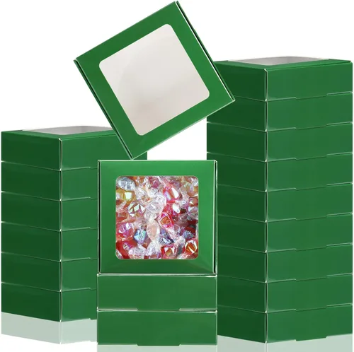 Miniatura 21 de Zonon 30 cajas de papel kraft con ventana de 4.13 x 4.13 x 1.18 pulgadas, embalaje de dulces, cajas de regalo pequeñas, soporte para jabón, mini