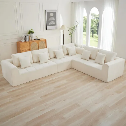 Miniatura 17 de Sofás modulares deshuesados de 140 pulgadas para sala de estar, sofá modular modular de nube comprimida, sofá moderno en forma de U de 9 plazas Gris