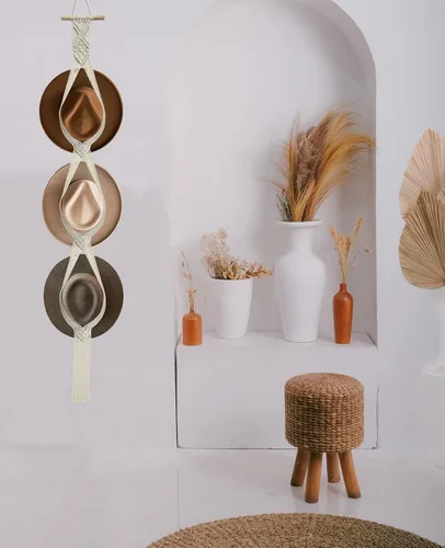 Miniatura 5 de Organizador de sombreros de macramé para pared, colgadores bohemios para colgar en la pared, tejido a mano, organizador decorativo para sombreros