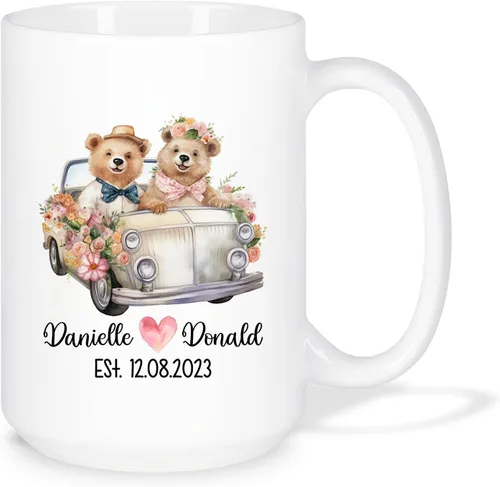 Miniatura 11 de Taza de café personalizada con diseño de zorro de 11 onzas, 15 onzas, divertida taza de viaje para pareja de zorros, taza de té con nombre y fecha