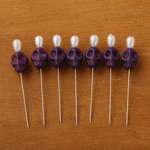 Miniatura 4 de BLESSUME 7pcs Candle Magick Ritual Pins Skull Top (Púrpura)