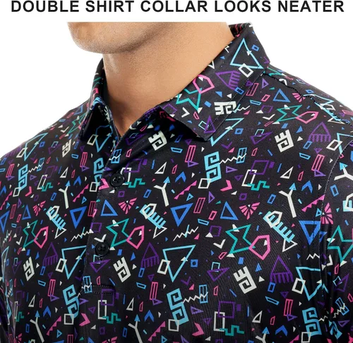 Miniatura 45 de DEOLAX Camisa de golf para hombre, con estampado de moda, atlética, de manga corta, clásica, casual, ajuste seco, suave, para hombres