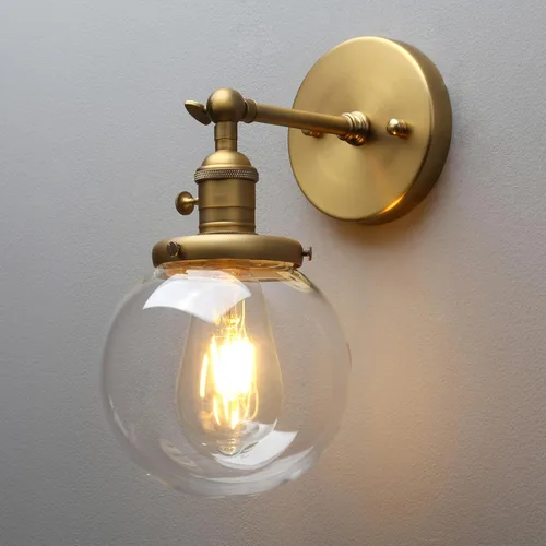 Miniatura 19 de PERMO Iluminación de candelabro de pared industrial vintage con sombra de globo de vidrio transparente redondo de 5,9" soplado a mano (Negro)