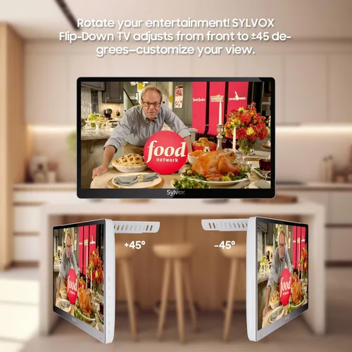 Miniatura 2 de SYLVOX TV abatible de 15.6 pulgadas para debajo del gabinete, televisor pequeño de 12 voltios con rotación de 90 grados, reducción de ruido digital