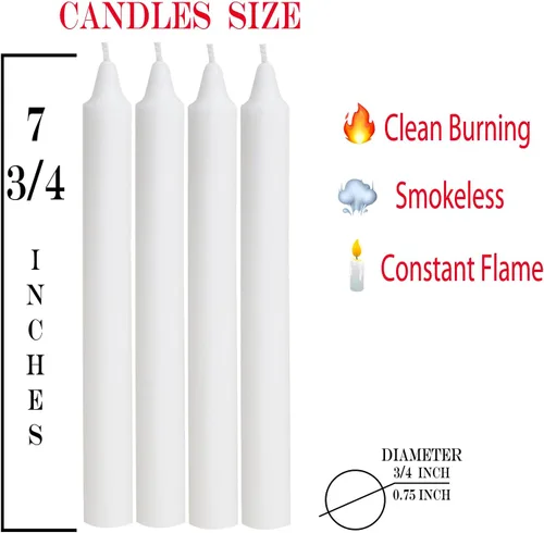 Miniatura 2 de Juego de 4 velas cónicas blancas portavelas de 7 ¾ (7.75 pulgadas) de alto x 3/4 pulgadas (0.75 pulgadas) de diámetro, para mesa de comedor, fiesta