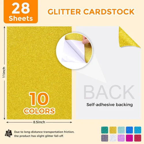 Miniatura 7 de BigOtters 28 hojas de cartulina con purpurina, 10 colores surtidos de papel brillante con purpurina para manualidades y manualidades, suministros
