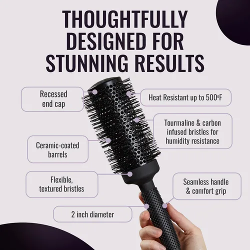 Miniatura 4 de ERGO Cepillo redondo iónico de cerámica para peinado con secador – Cepillos de pelo de calidad de salón para mujeres – Cepillo de rodillo para secar