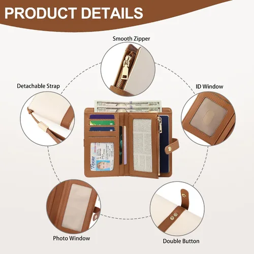 Miniatura 3 de Cartera pequeña para mujer, con bloqueo RFID, de piel vegana, delgada, plegable, para tarjetas de crédito, portapasaporte, cartera de viaje