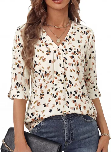 Miniatura 14 de Youtalia Blusas para mujer, elegantes, informales, de negocios, manga 3/4, de gasa, cuello en V, camisas de trabajo y oficina