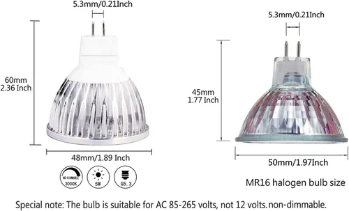 Miniatura 2 de Bombillas LED MR16 de 5 W de 120 V, paquete de 3, foco LED G5.3 igual a bombillas halógenas de 50 W, 3000 K, blanco cálido, 400 lúmenes