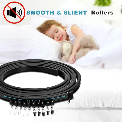 Miniatura 5 de KOLAKO Riel de cortina de techo, rieles flexibles y flexibles para montaje en pared de 12 pies, sistema de riel de cortina deslizante curva, divisor