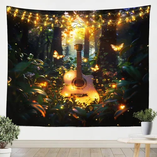 Miniatura 6 de Tapiz de guitarra roja, arte para colgar en la pared con música Hip Pop, decoración de habitación del hogar, decoración de habitación del hogar, rojo