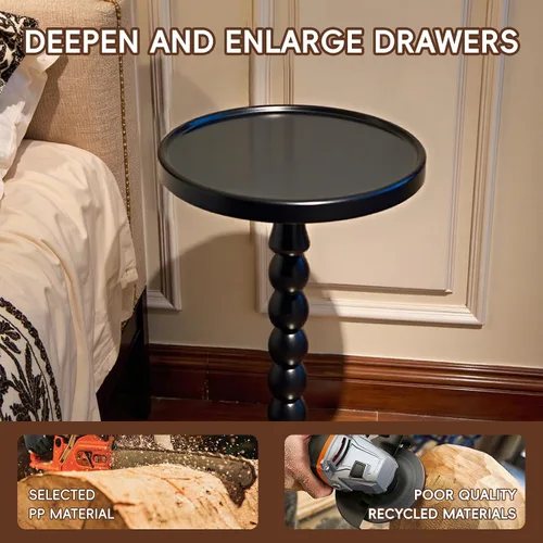Miniatura 4 de Mesa auxiliar de madera decorativa pequeña, mesita de noche redonda de 12 pulgadas, mesa auxiliar natural para familia, dormitorio, sala de estar