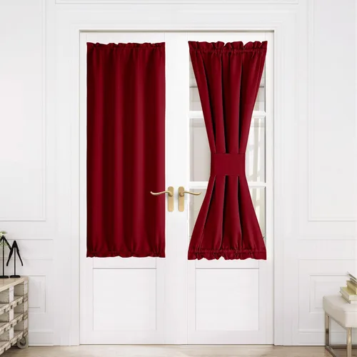 Miniatura 205 de NICETOWN Cortinas opacas unicolor con aislamiento térmico para puerta francesa, granja, oscurecimiento de habitación, puertas y ventanas de Marrón