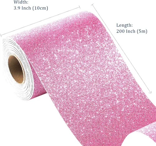 Miniatura 4 de FunStick Cartulina rosa con purpurina de 3.9 x 200 pulgadas, papel de cartulina rosa con purpurina para papel de manualidades, autoadhesivo