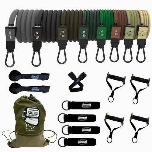 Miniatura 11 de Bodylastics Juego de bandas de resistencia – Bandas de resistencia con asas, correas de tobillo, anclaje de puerta, bolsa de transporte – Bandas PRO