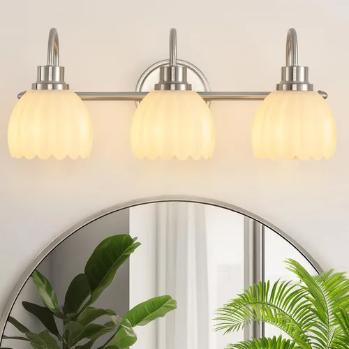Miniatura 10 de Lámparas de baño (2 luces, 38 cm), luces de tocador mate negras para baño con pantalla de vidrio esmerilado blanco, luces de pared modernas