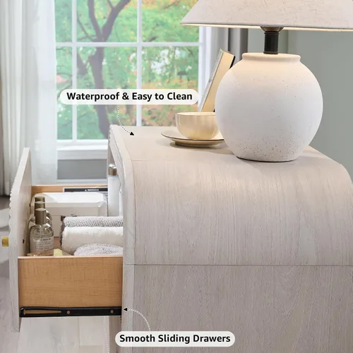 Miniatura 4 de T4TREAM Cómoda acanalada con 3 cajones, cómoda moderna de 32 pulgadas de alto con diseño de perfil curvado grueso, organizador de almacenamiento