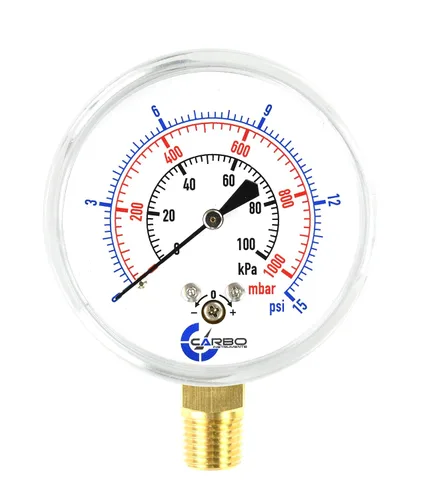 Miniatura 10 de Medidor de cápsula de baja presión de diafragma, esfera de 2-1/2", rango de 5 PSI, montaje inferior NPT de 1/4", caja de acero cromado, internos