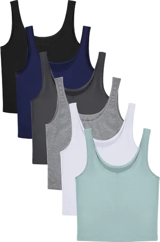 Miniatura 6 de Geyoga Juego de 6 camisetas básicas cortas sin mangas con espalda cruzada para mujer para entrenar, hacer yoga, correr