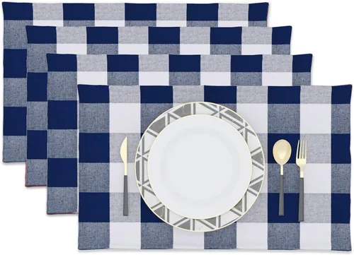 Miniatura 28 de Juego de 4 manteles individuales de algodón de 2 lados a cuadros amarillos y blancos, resistentes al calor, para mesa de cocina, 12 x 18 pulgadas