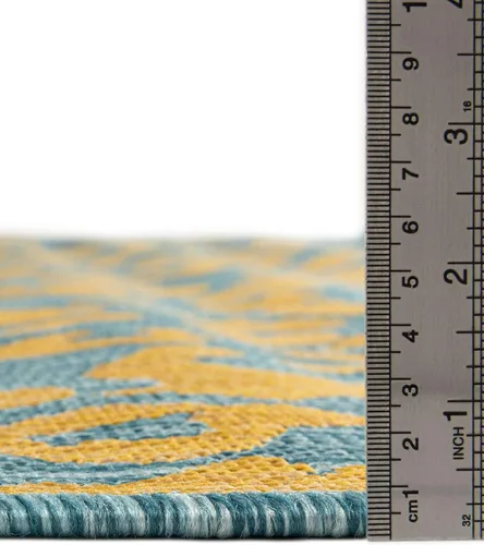 Miniatura 5 de Unique Loom Outdoor Safari Collection - Alfombra de área Leopard (4' 1" redonda, azul amarillo/azul)