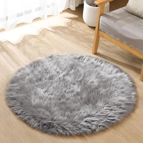 Miniatura 39 de ORINOVA Alfombras de pelo sintético lavable de color gris plateado claro para dormitorio, alfombra de felpa para sala de estar, alfombra
