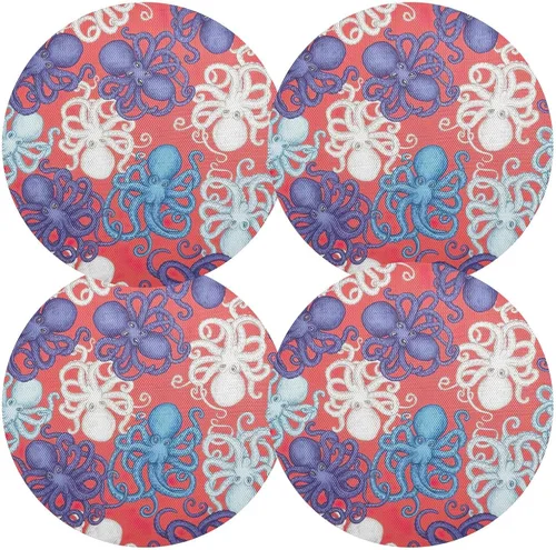 Miniatura 2 de Manteles individuales circulares coloridos de animales marinos, antideslizantes, lavables para mesa de comedor para mesa de cocina, talla 1 x 1