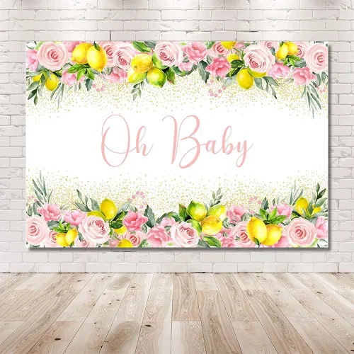 Miniatura 5 de MEHOFOND Telón de fondo de baby shower de limón de 7 x 5 pies para niño Oh Baby Blue Floral Lemonade Background Party Banner Decoración de mesa