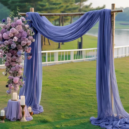 Miniatura 12 de gogoparti Tela drapeada para arco de boda, cortinas de arco burdeos, cortina de telón de fondo transparente para ceremonias, fiestas, cabinas