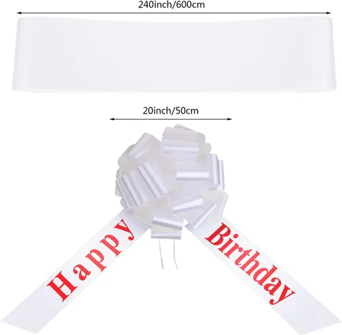 Miniatura 4 de WILLBOND Lazo Grande de Feliz Cumpleaños para Automóvil Lazo Decorativo Grande para Envolver Regalos Lazo Gigante con Cinta para Tirar para Blanco