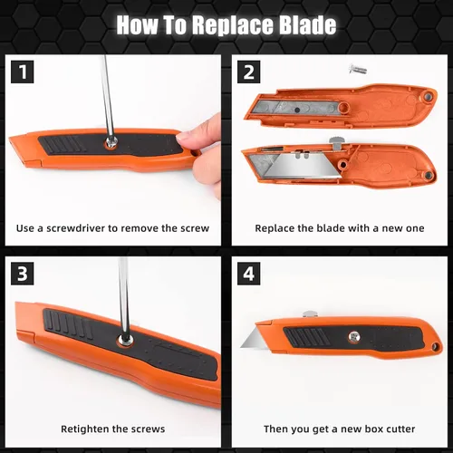 Miniatura 6 de DIYSELF 2 unidades de cuchillo utilitario, cortador de caja retráctil de servicio pesado, mango de aleación de aluminio y goma, cuchillo de afeitar