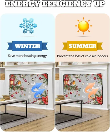 Miniatura 49 de Cubierta magnética azul para chimenea, detiene la pérdida de calor, pantalla de chimenea para interiores, bolas de gnomos de Navidad, árbol de copo