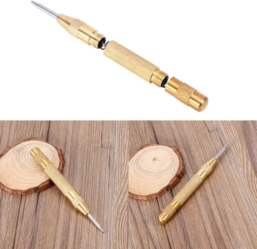 Miniatura 8 de Herramienta de perforación central semiautomática, cuerpo de latón con resorte, punzón central con punta Hss para vidrio, metal y madera