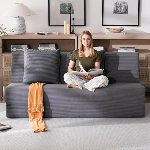 Miniatura 3 de Sofá cama plegable, silla convertible con almohadas, espuma viscoelástica de alto soporte y tela de pana suave, cómodo sofá cama de dos plazas