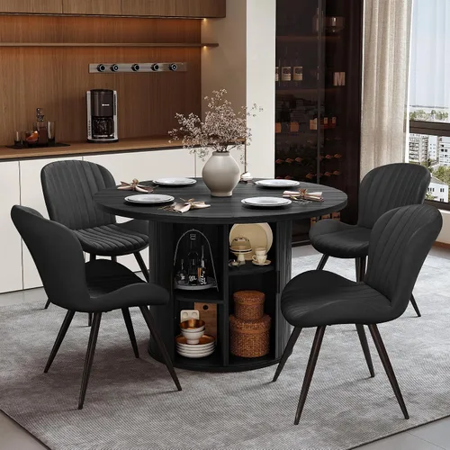 Miniatura 22 de Miereirl Juego de mesa y sillas de comedor moderno redondo, con una mesa de comedor de madera equipada con compartimentos de almacenamiento