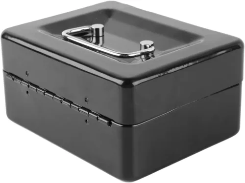 Miniatura 9 de Pyhodi Caja de dinero con cerradura de dos llaves, caja fuerte de metal pequeña con bandeja de dinero, organizador de dinero seguro para dinero