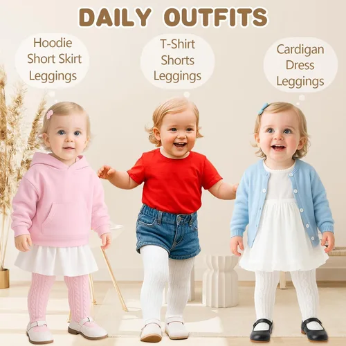 Miniatura 3 de American Trends Medias de bebé para niñas, leggings de algodón de punto trenzado, medias suaves sin costuras para recién nacidos, medias para bebés