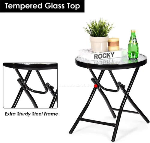 Miniatura 7 de Giantex Juego de 3 mecedoras plegables para patio al aire libre, juego de 2 mecedoras con mesa auxiliar de cristal para patio, terraza, asiento