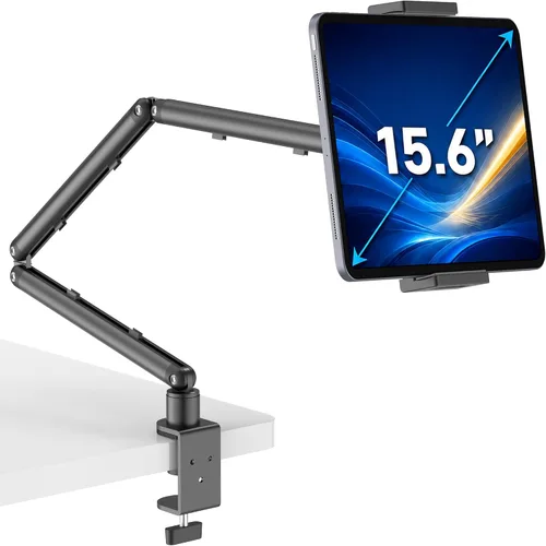 Soporte para iPad para escritorio, brazo ajustable para iPad con abrazadera en C, brazo largo plegable de 30" y rotación de 360°, se adapta a iPad