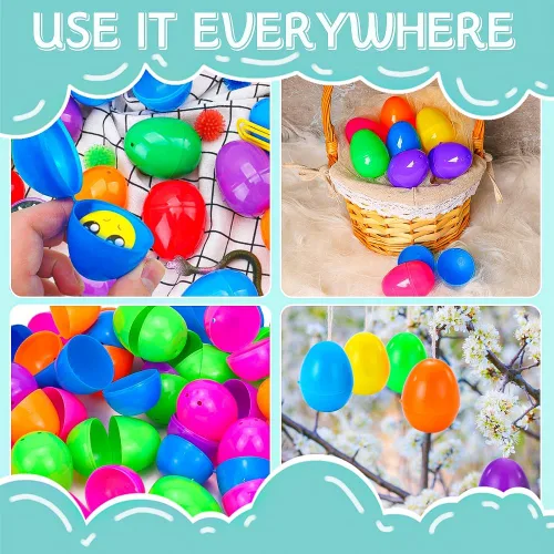Miniatura 5 de LUKBERA 200 huevos de plástico brillantes a granel, 2.4 pulgadas, varios colores, con cáscara vacía, rellenables, huevos de Pascua para niños