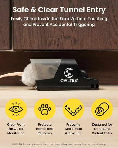 Miniatura 3 de OWLTRA Trampa para ratas de plástico extra grande para interiores y exteriores, 2 unidades, trampa instantánea para matar roedores con entrada