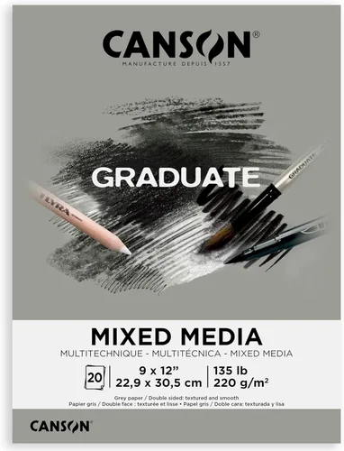 Canson Graduate - Bloc de medios mixtos en tono gris, plegable, 9 x 12 pulgadas, 20 hojas | Papel de artista para adultos y estudiantes, acuarelas,