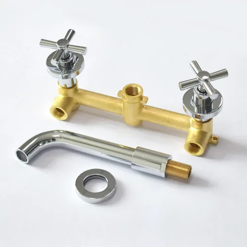 Miniatura 7 de sumerain Grifo de baño de montaje en pared, 2 manijas cruzadas en acabado cromado moderno, válvula empotrada incluida Cromo