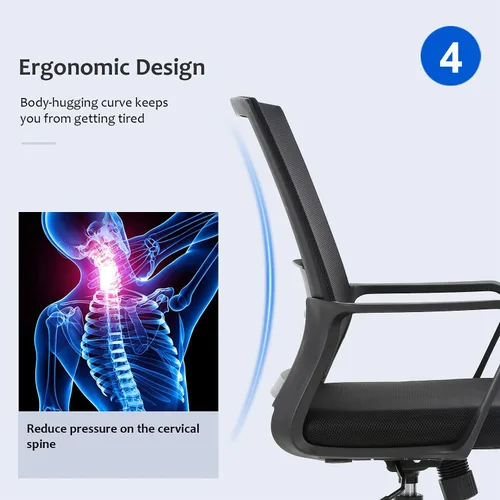Miniatura 6 de FDW Silla de escritorio ergonómica de malla para computadora, de media espalda, con descansabrazos, giratoria, ajustable, soporte lumbar, Negro